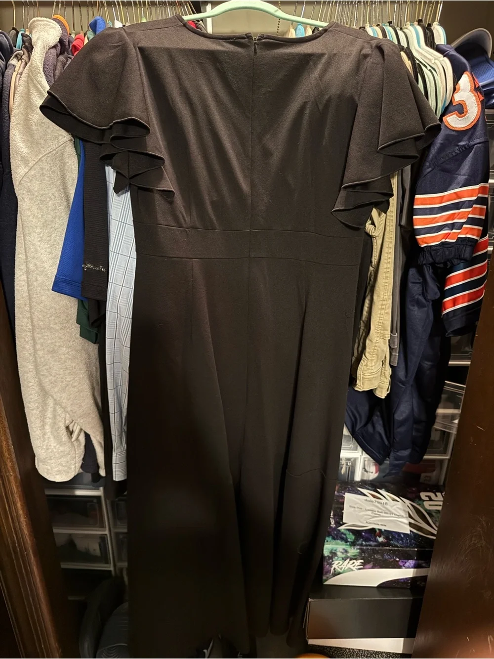 Classic Black Flutter Sleeve V-Neck Dress Size XL